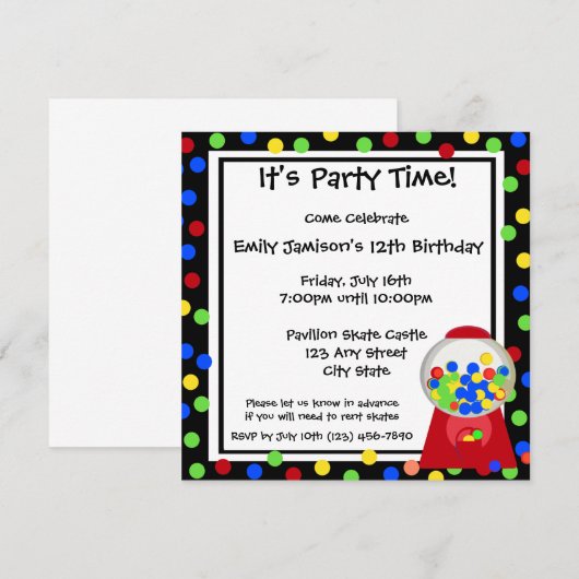 Invitation Buble Gum Party (Devant / Derrière)