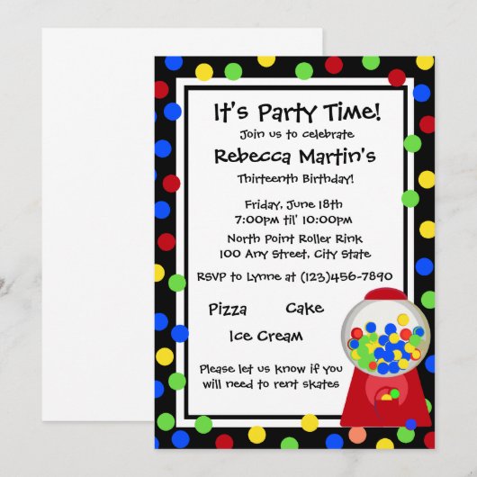 Invitation Buble Gum Party (Devant / Derrière)