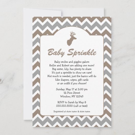 Invitation Buck Baby Sprinkings invitations, baby shower garç (Devant)
