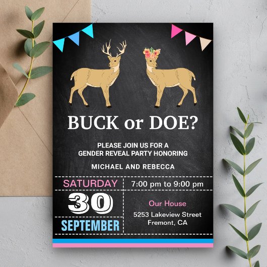 Invitation Buck or Doe Genre Revevela Party