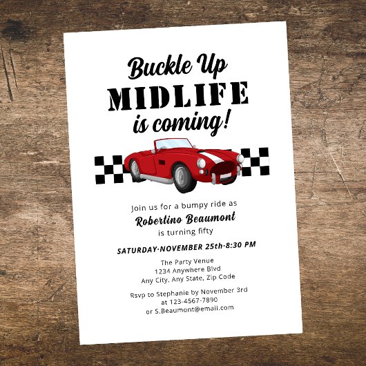 Invitation Buckle Up Funny Midlife Car 50e anniversaire