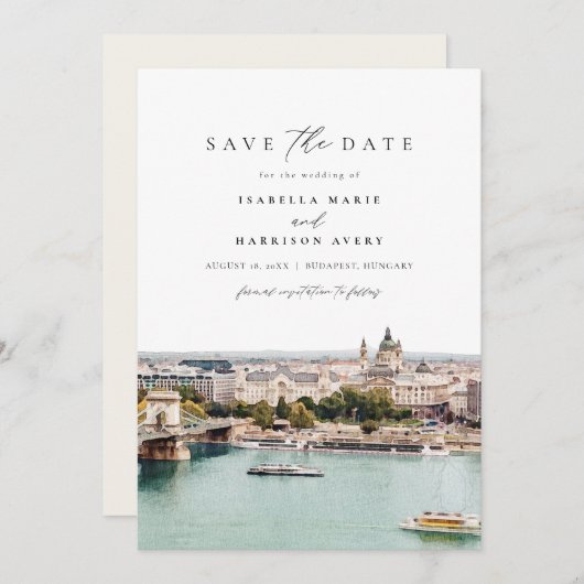 Invitation BUDAPEST, HONGRIE Skyline Enregistrer la date Invi (Devant / Derrière)