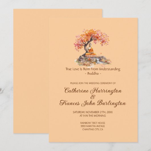 Invitation Buddha Under A Tree Buddhist Wedding Ceremony (Devant / Derrière)