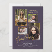 Invitation Budget 4 Collage photo Purple Graduation Party (Devant)