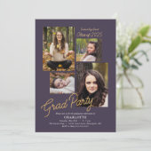 Invitation Budget 4 Collage photo Purple Graduation Party (Debout devant)