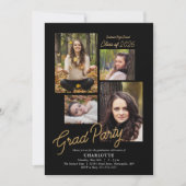 Invitation Budget 4 Photo Collage Black Graduation Party (Devant)