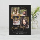 Invitation Budget 4 Photo Collage Black Graduation Party (Debout devant)