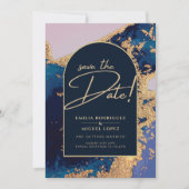 Invitation Budget Agate Bleu Or Mariage Enregistrer les Dates (Devant)