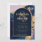 Invitation Budget Agate Blue Gold Wedding Inviter QR Code RSV (Devant)