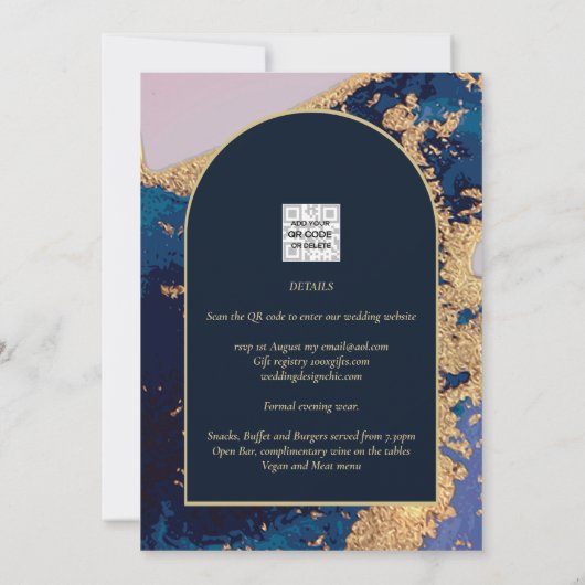 Invitation Budget Agate Blue Gold Wedding Inviter QR Code RSV (Dos)