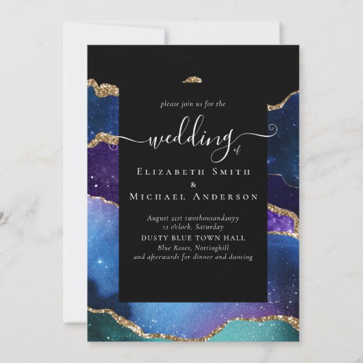 Invitation BUDGET AGATE Blue Purple Gold Mariage Budget (Devant)
