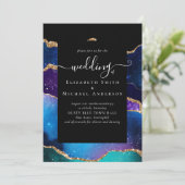 Invitation BUDGET AGATE Blue Purple Gold Mariage Budget (Debout devant)