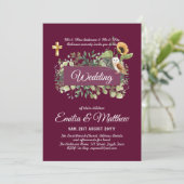 Invitation BUDGET All-in-1 Mariage catholique Floral Owl Feui (Debout devant)