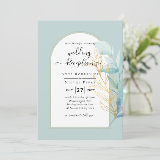 Invitation BUDGET All-in-1 Mariage d'armature en laiton doré (Debout devant)