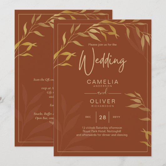 Invitation Budget All-in-1 Rustic Terracotta GOLD Mariage (Devant / Derrière)