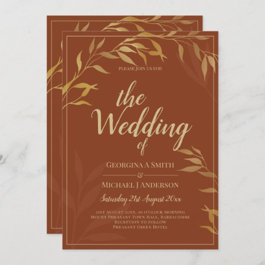 Invitation Budget All-in-1 Rustic Terracotta GOLD Mariage (Devant / Derrière)