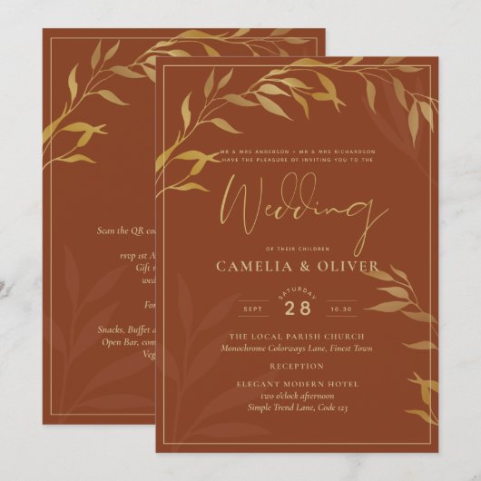Invitation Budget All-in-1 Rustic Terracotta GOLD Mariage (Devant / Derrière)