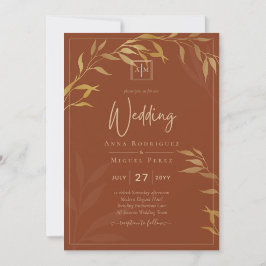 Invitation Budget All-in-1 Rustic Terracotta GOLD Mariage (Devant)
