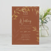 Invitation Budget All-in-1 Rustic Terracotta GOLD Mariage (Debout devant)