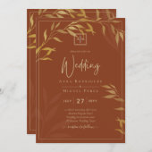 Invitation Budget All-in-1 Rustic Terracotta GOLD Mariage (Devant / Derrière)