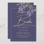 Invitation BUDGET All-In-1 Wisteria Dusty Purple Gold Mariage (Devant / Derrière)