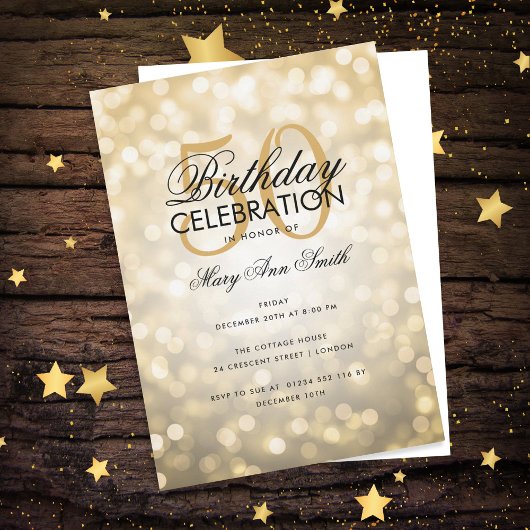 Invitation Budget Anniversaire Fête Élégante Gold Éclairage