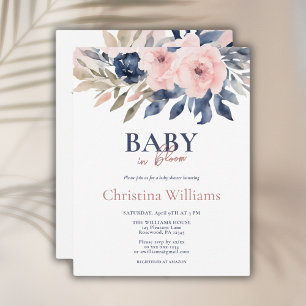 Invitation Budget Aquarelle bleu rose Baby shower Floral