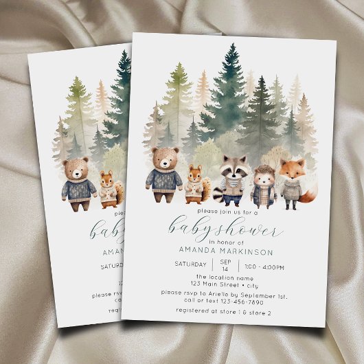 Invitation Budget Baby shower d'aquarelle des bois