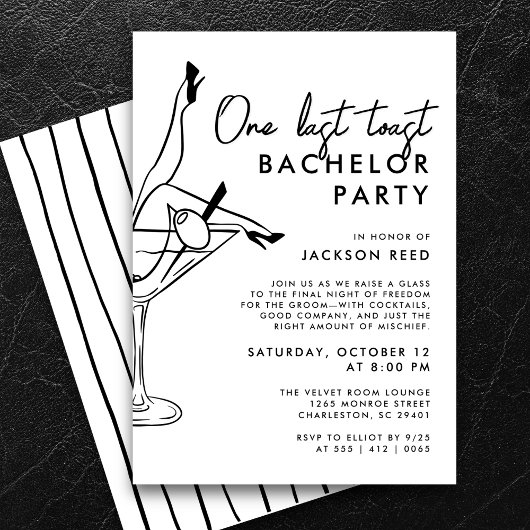 Invitation Budget Bachelor Party Martini noir et blanc
