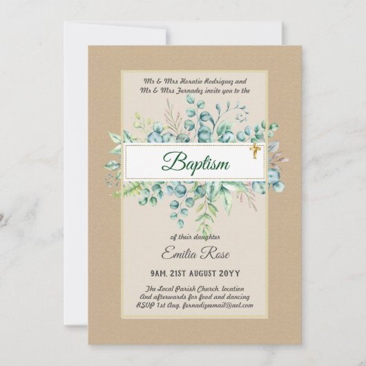 Invitation Budget BAPTISM Baptiser la verdure Feuilles Invita (Devant)