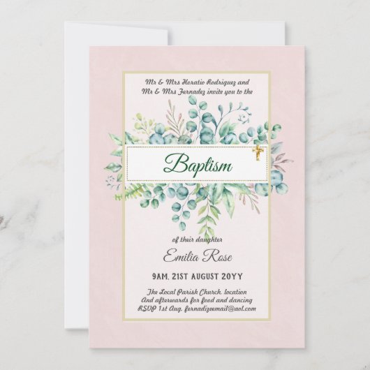 Invitation Budget BAPTISM Baptiser la verdure Feuilles Invita (Devant)