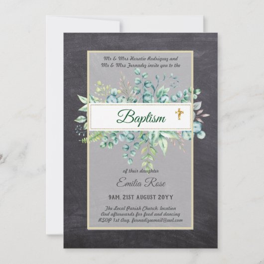 Invitation Budget BAPTISM Baptiser la verdure Feuilles Invita (Devant)