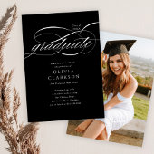 Invitation Budget Black Elegant Script Photo Graduation Party