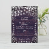 Invitation Budget Blanc Floral & Rustic Wood Lumières Mariage (Debout devant)