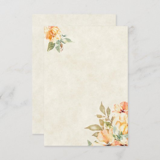 Invitation Budget blanc mariage à fleurs orange et jaune (Devant / Derrière)