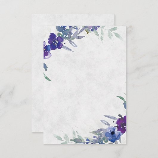 Invitation Budget blanc mariage fleuri violet et bleu (Devant / Derrière)