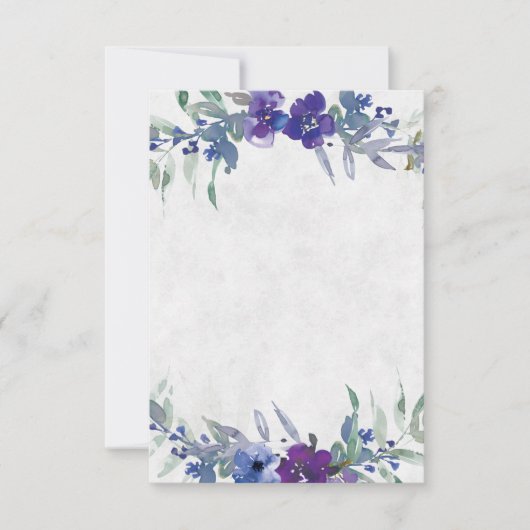 Invitation Budget blanc mariage fleuri violet et bleu (Devant)