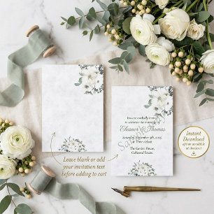 Invitation Budget blanc mariage floral aquarelle ivoire