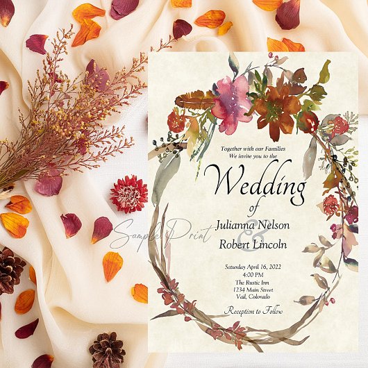 Invitation Budget blanc mariage floral Boho aquarelle 