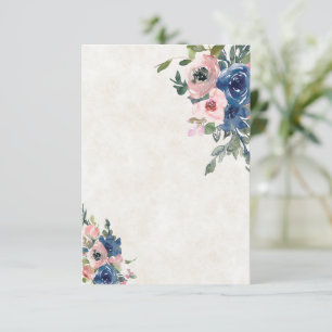 Invitation Budget blanc mariage floral rose et bleu