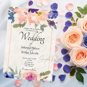 Invitation Budget blanc mariage orange et bleu floral Invit