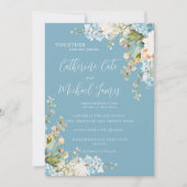 Invitation Budget Bleu Fleurs d'Hydrangea Élégant Mariage (Devant)