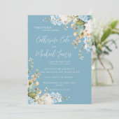 Invitation Budget Bleu Fleurs d'Hydrangea Élégant Mariage (Debout devant)
