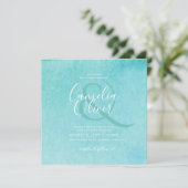 Invitation Budget BLIZZARD BLUE Watercolor Plage Mariage (Debout devant)