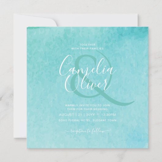 Invitation Budget BLIZZARD BLUE Watercolor Plage Mariage (Devant)
