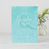 Invitation Budget BLIZZARD BLUE Watercolor Plage Mariage (Debout devant)