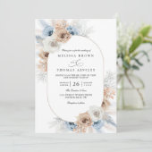 Invitation Budget Blue & Beige Boho Floral QR Code Wedding (Debout devant)