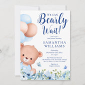 Invitation Budget Blue Boy Teddy Bear Livres pour Baby shower (Devant)