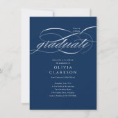 Invitation Budget Blue Elegant Script Photo Graduation Party (Devant)
