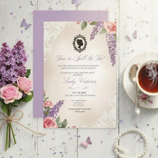 Invitation Budget Blue Florals Bridgerton Birthday Party